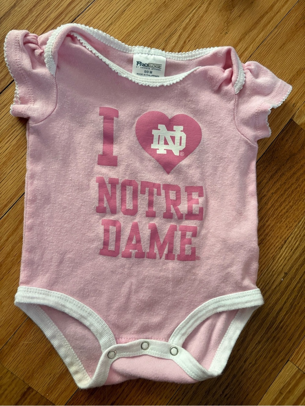 Pro Edge Pink "I ♥ Notre Dame" Irish Baby Girl One-Piece 0-3months
